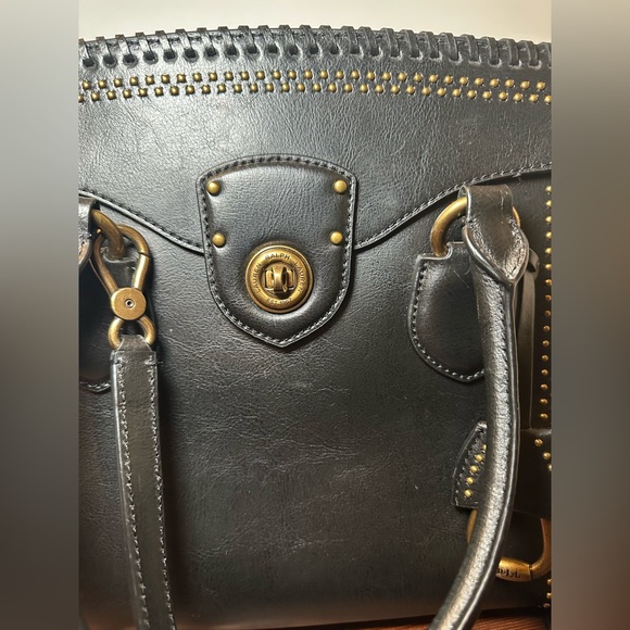 Lauren Ralph Lauren Millbrook Whipstitch Black Leather Medium Satchel Bag Purse - Picture 2 of 13